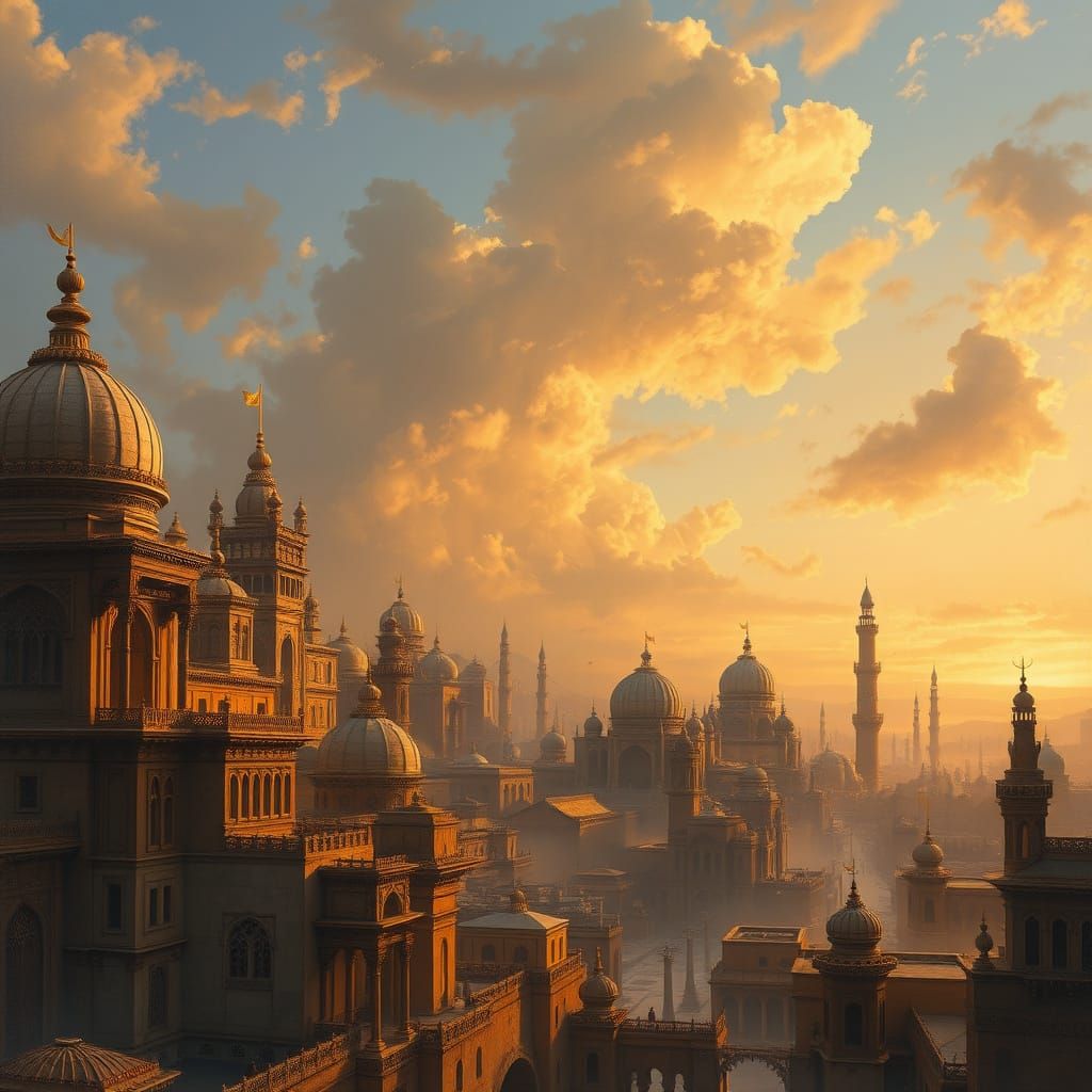 Ancient Persian Cityscape at Golden Twilight