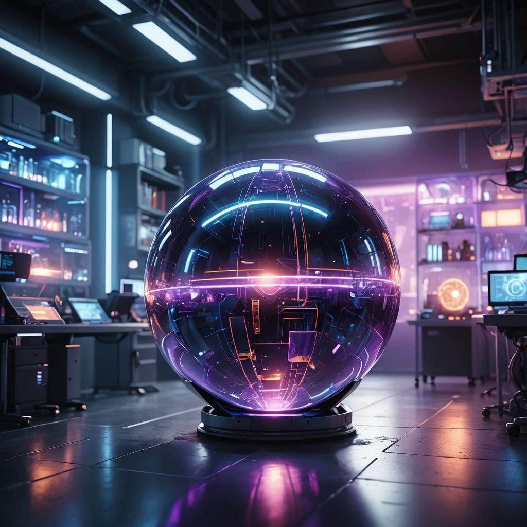 A high-tech orb used as an energy source in a sleek, modern lab.  by @Unknown-Hero