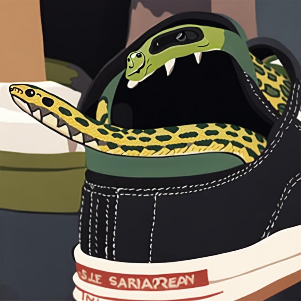 Whimsical Snake Inside a Shoe in Hyperdetailed Art