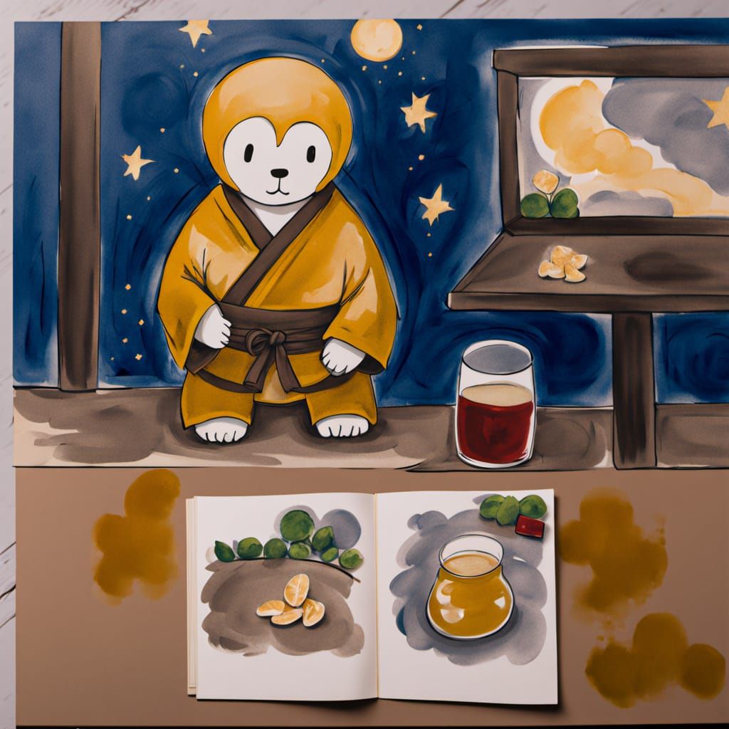 Kimono Portrait in Sumi Ink and Watercolor Style