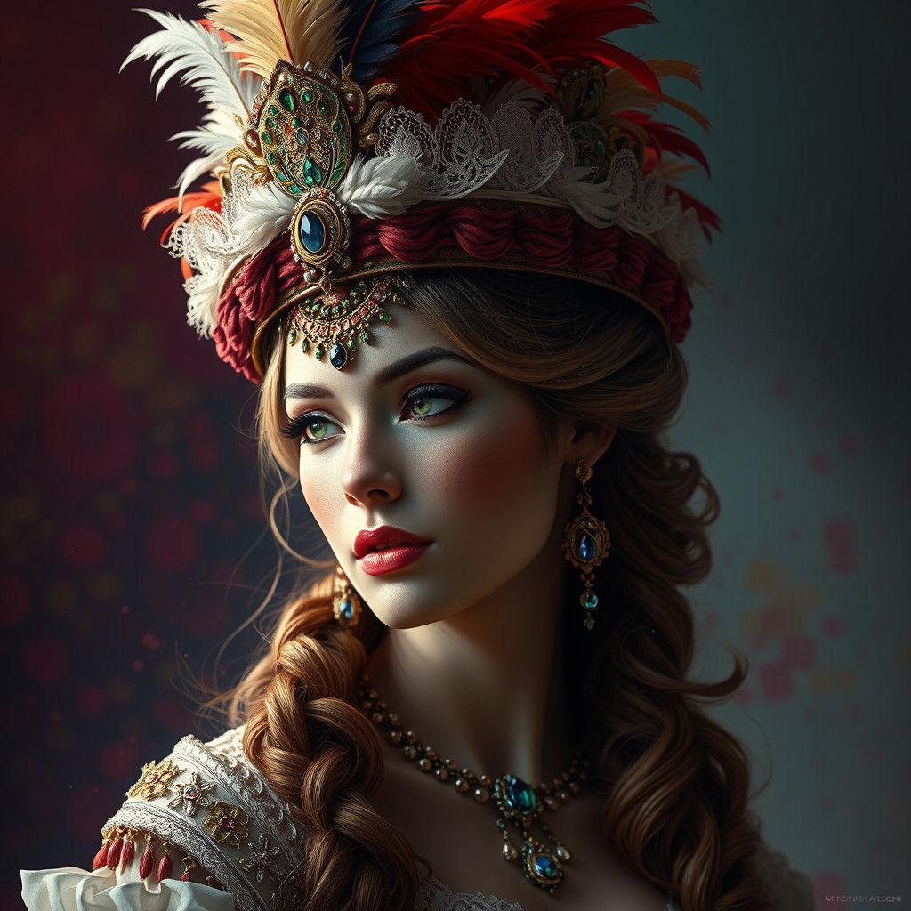 Regal Woman in Dramatic, Vibrant Splash Art Style