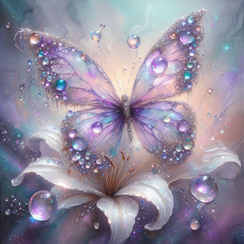 Lilac butterfly on White Iris