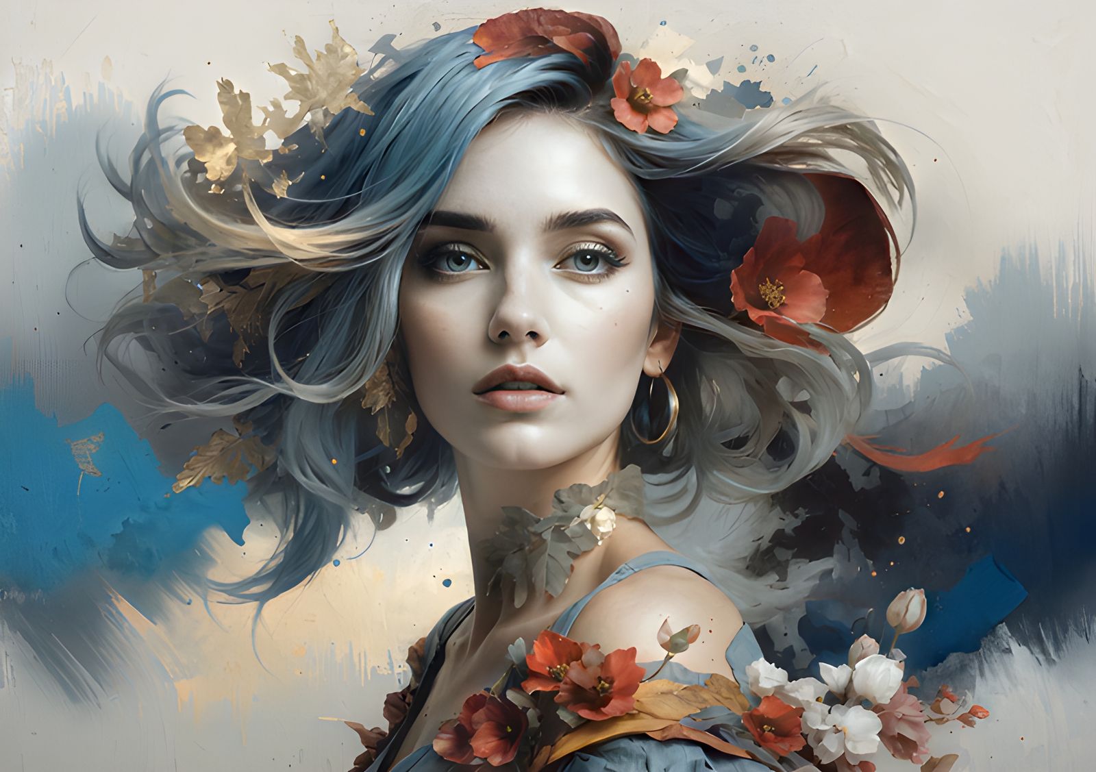 artistic portrait oil paint + collage style