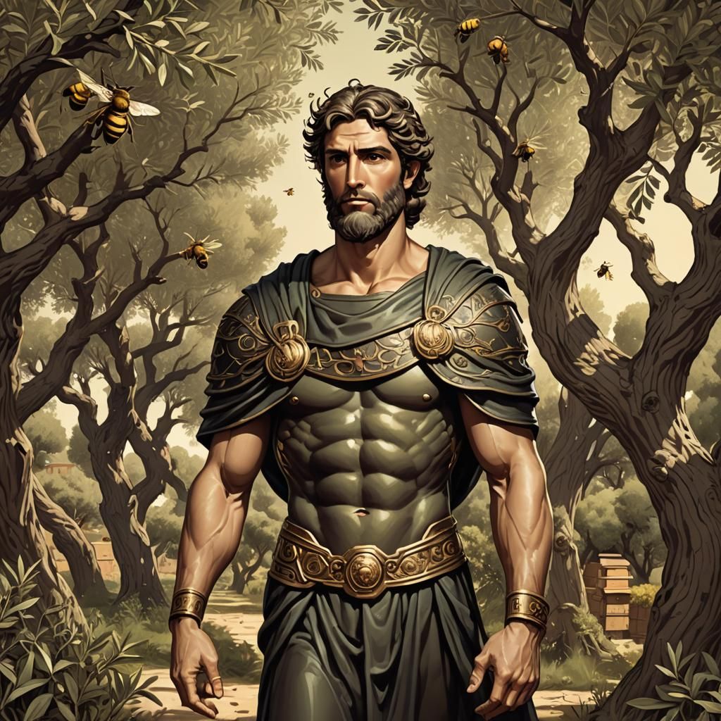 Aristaeus, The Greek God, Standing In A Grove Of Olive Trees, Bees 