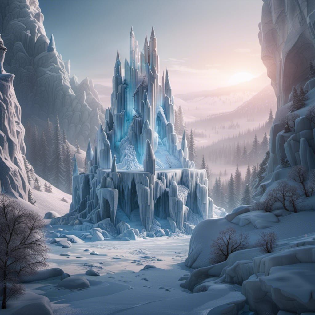 An ice castle on the mountain in the middle of a snowy winter  by @Virginia Resanda