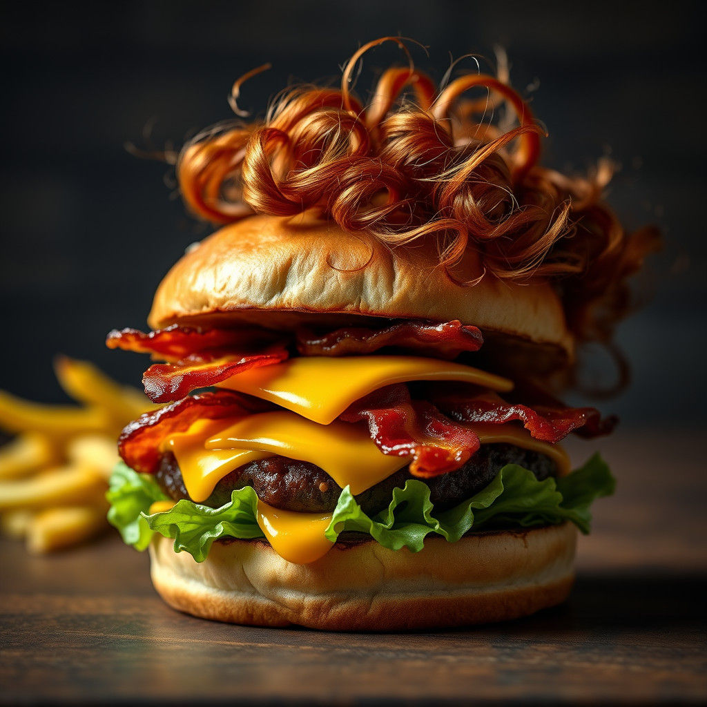 An Hamburger with curly red hair   by @Athena