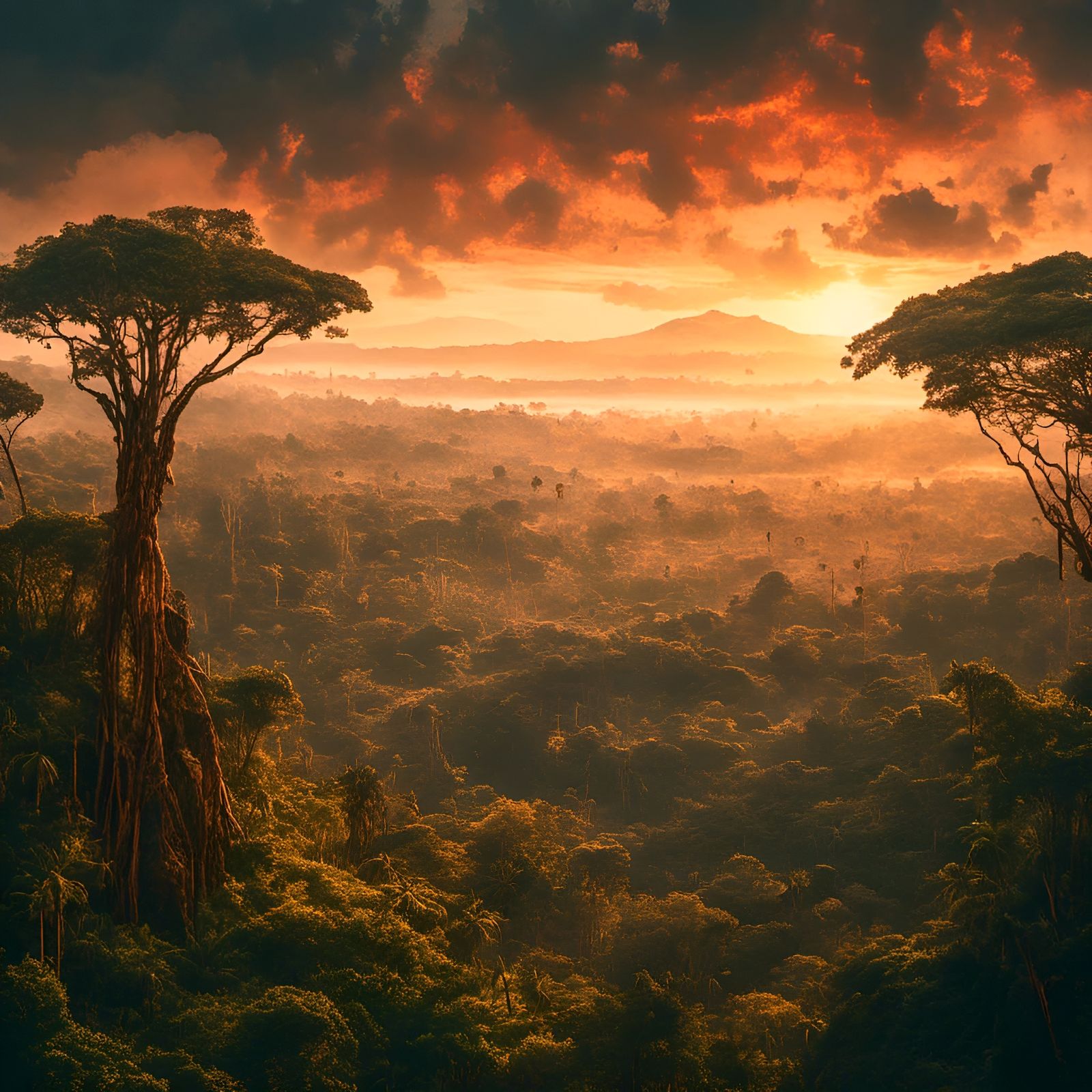 Double exposure photography: ethiopian landscape, Sunset over the forest :: 16k :: high contrast <lora:LapiCoherent:1.0> extremely details,...