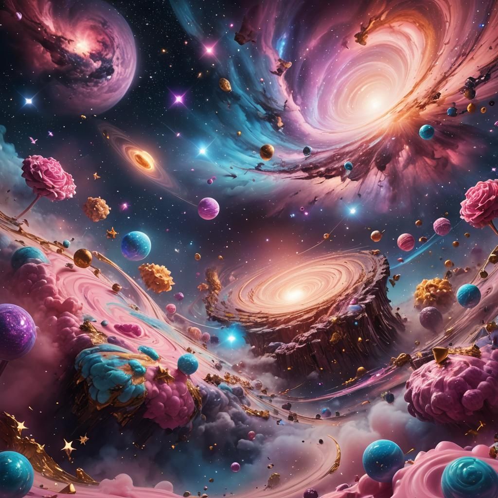 Whimsical Galaxy Dreamscape in Cyberpunk Digital Art Style