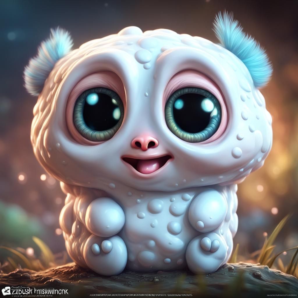 Adorable cute baby marshmallow creature!!! Big beautiful eyes!! - AI ...