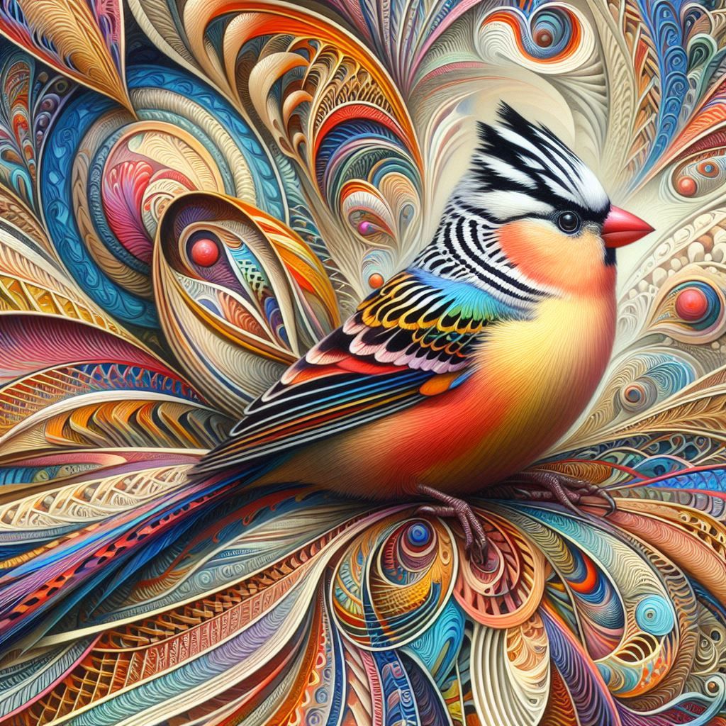 Fractal Filigree Gouache Zebra Finch