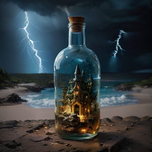 Pirate Ship in a Bottle Storm Scene