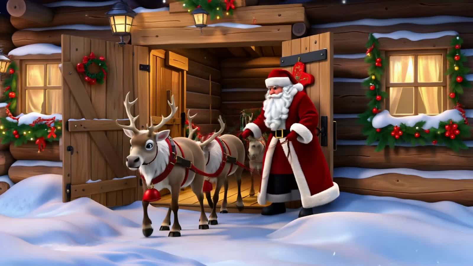 Tonight is the big night. Santa got his reindeer out of the retreat. He has them all harnessed up and out making deliver...