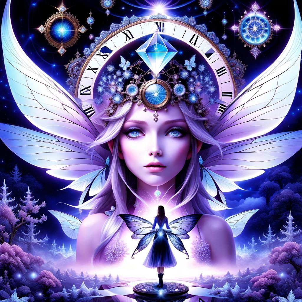 (((Dreamy geometrical fractal fairy))), Clock struck midnigh...
