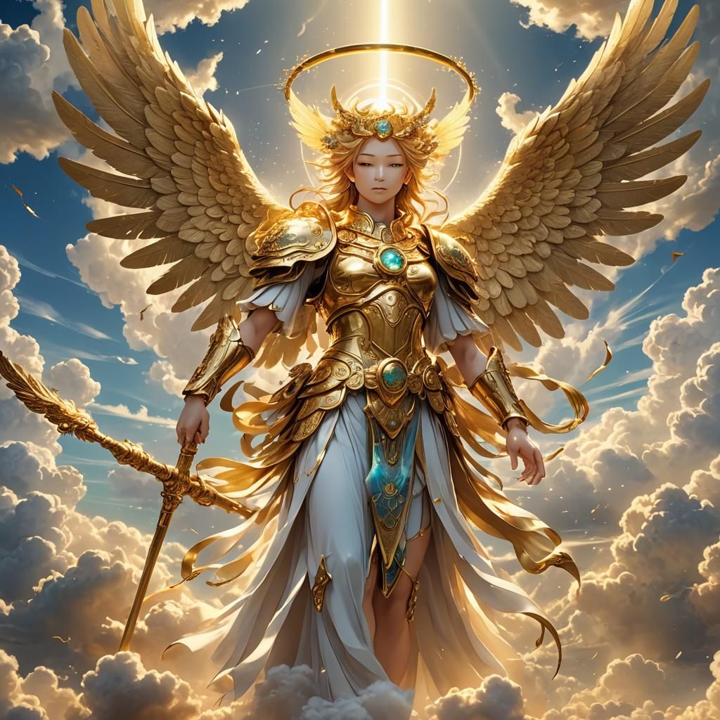 Golden Angel of Chinese Anime Inspiration in a Mystical Clou...