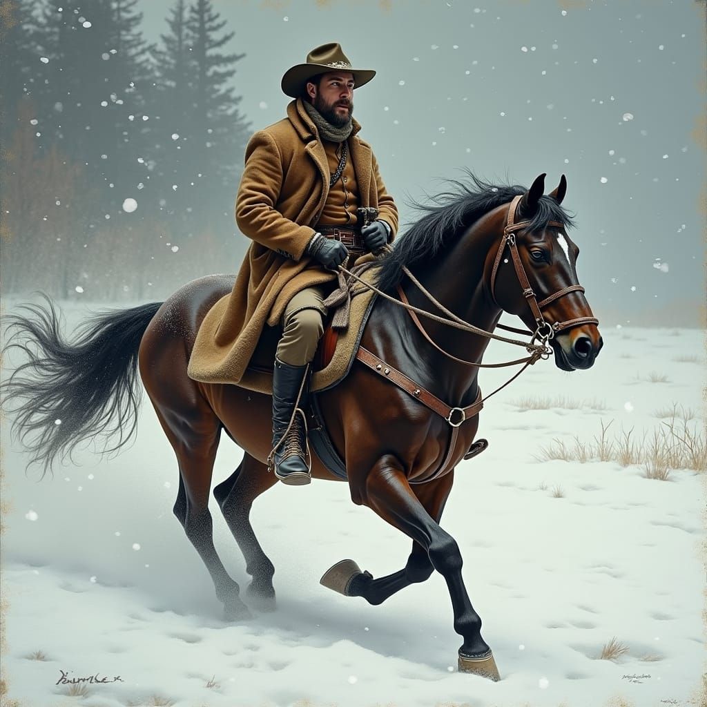 Elegant Rider Embarks on a Winter Wonderland Journey in Time...