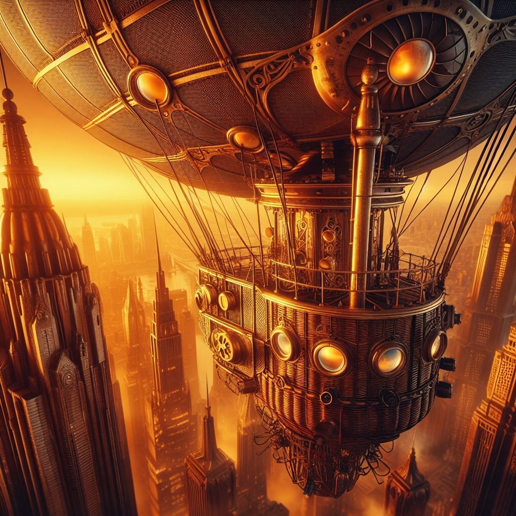 Retro-Futurist Voyage Between Skyline Spires.