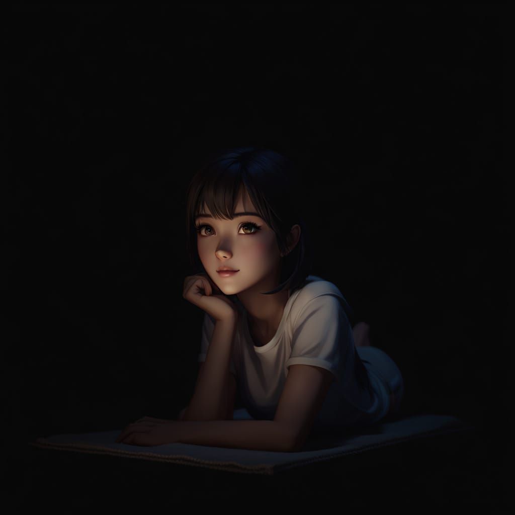 Serene Thai Woman in Cozy Anime-Inspired Home Scene