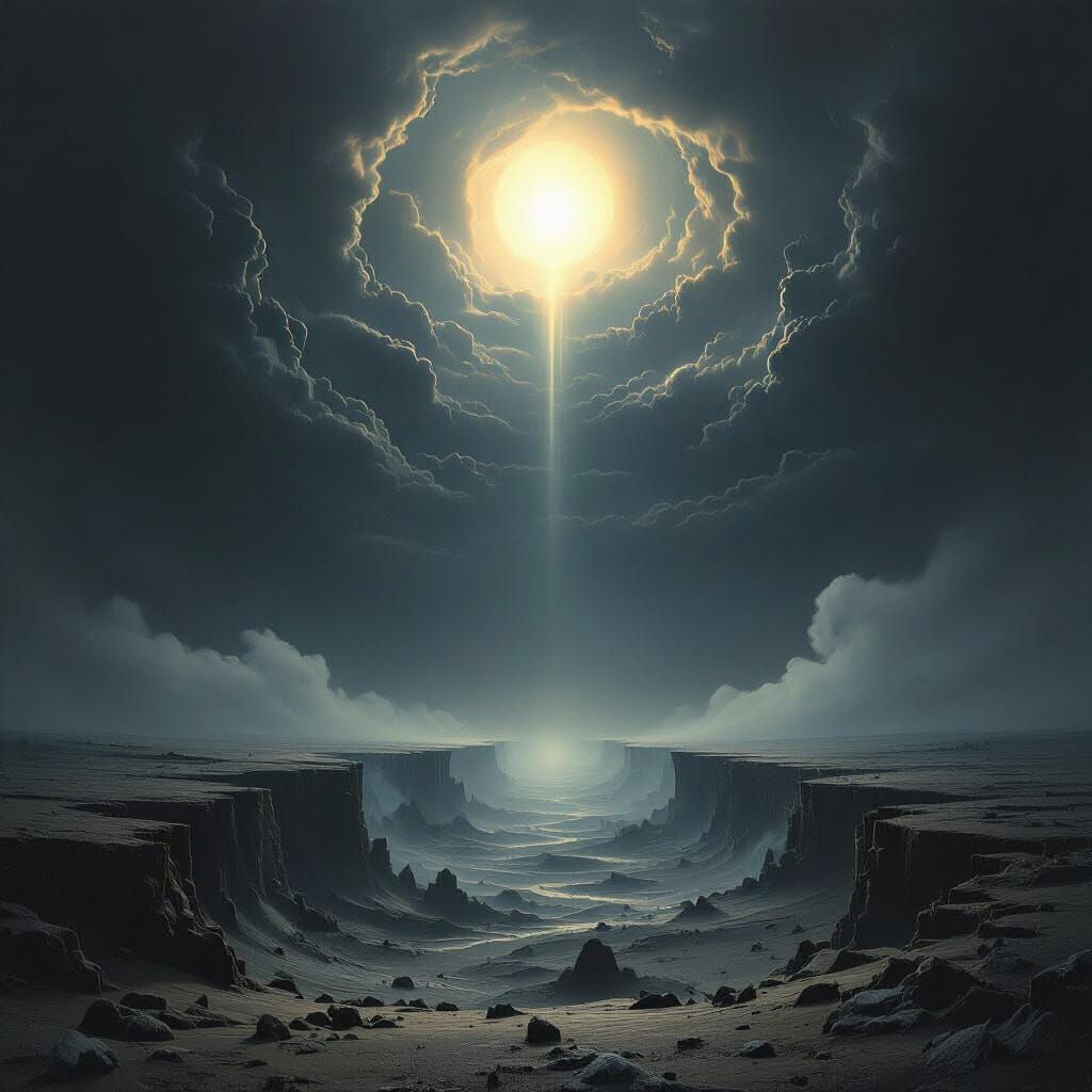 Mystical Abyss: Winds of the Divine in Beksiński Style