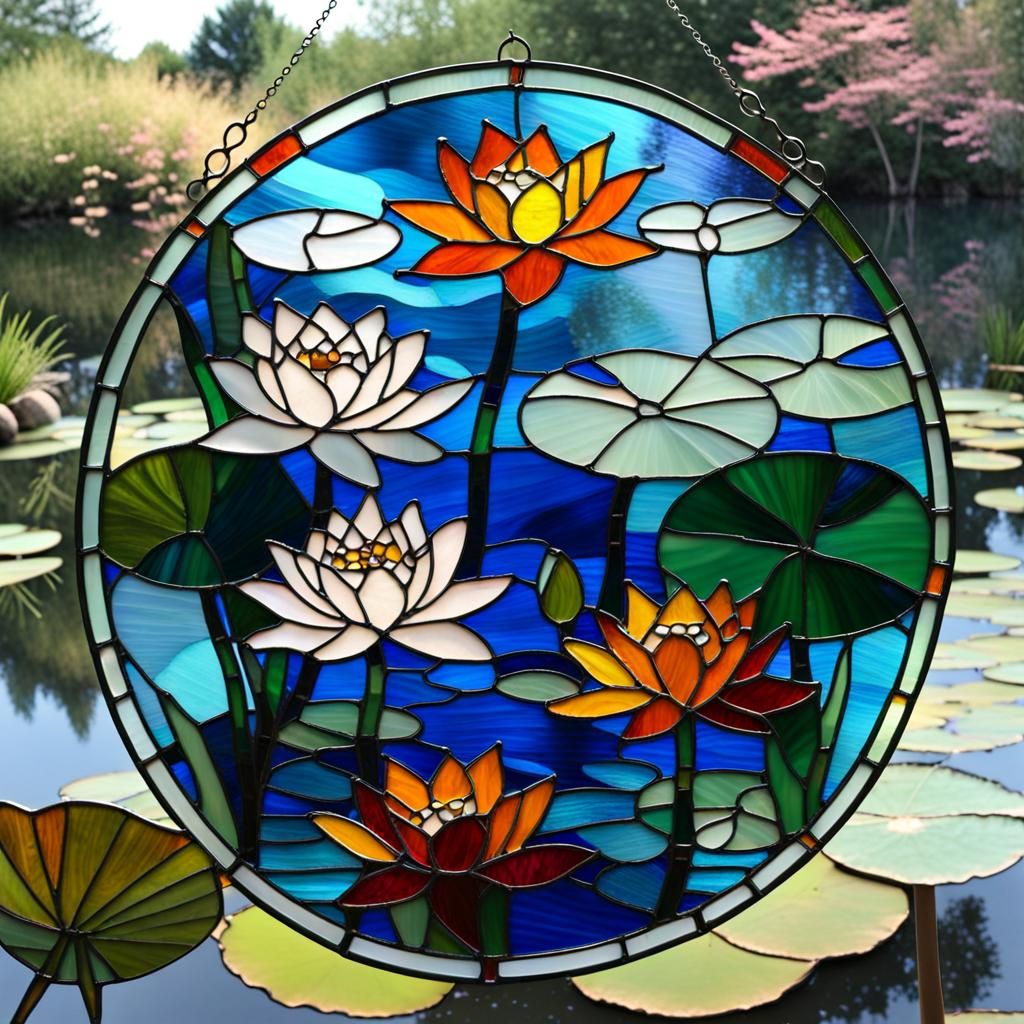 stained glass water lilies - AI Generated Artwork - NightCafe Creator