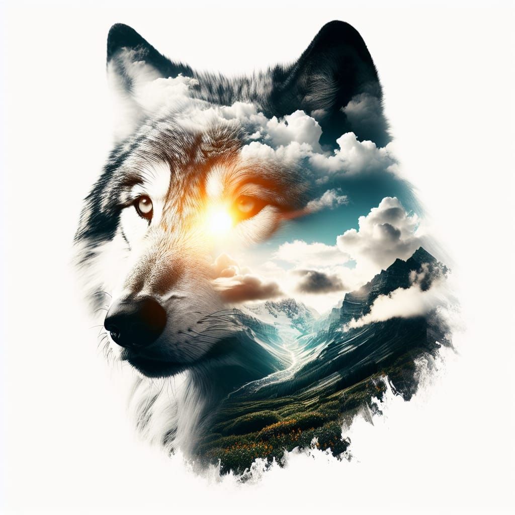Double Exposure of a Wolf