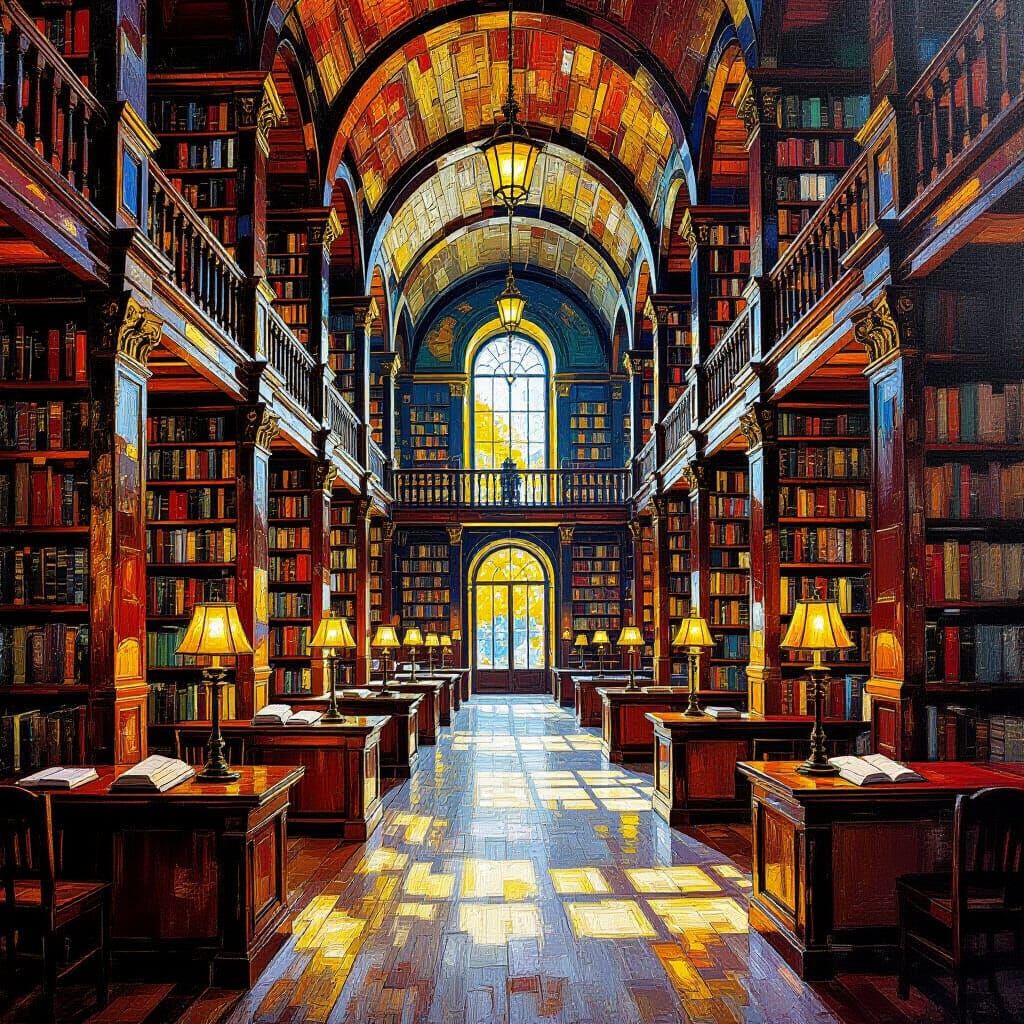 Enchanted Ancient Library Oil Painting