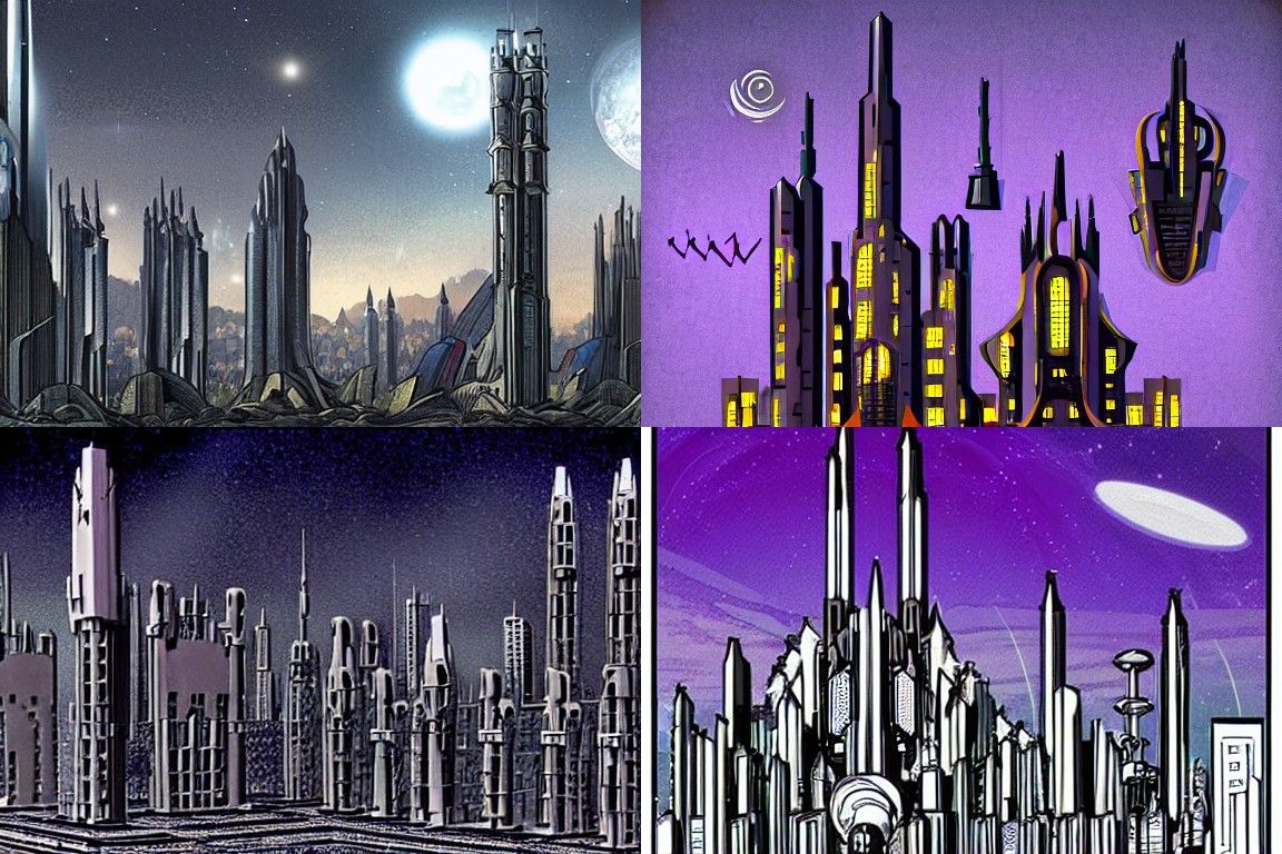 Sci-fi city in the style of International Gothic