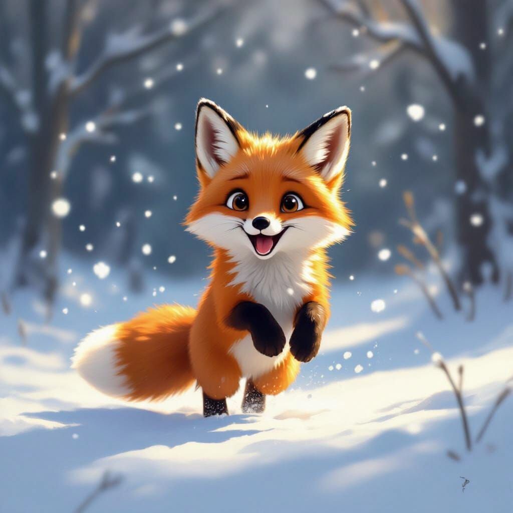 Cute Fox Leaping in Snowy Winter Wonderland