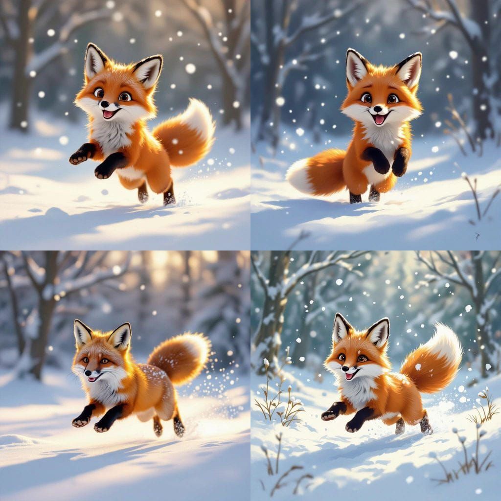 Cute Fox Leaping and Playing in Snow