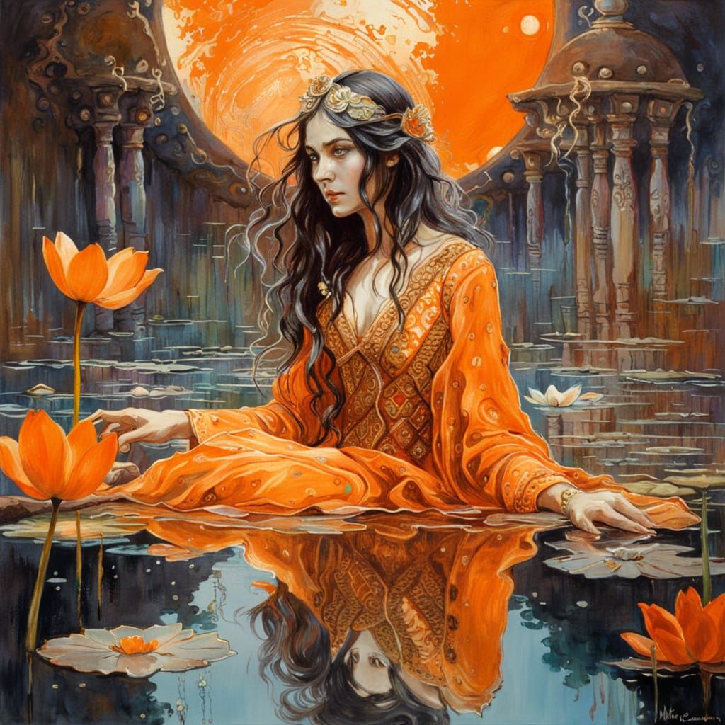 Surreal Goddess in Cosmic Landscape, Intricately Illustrated