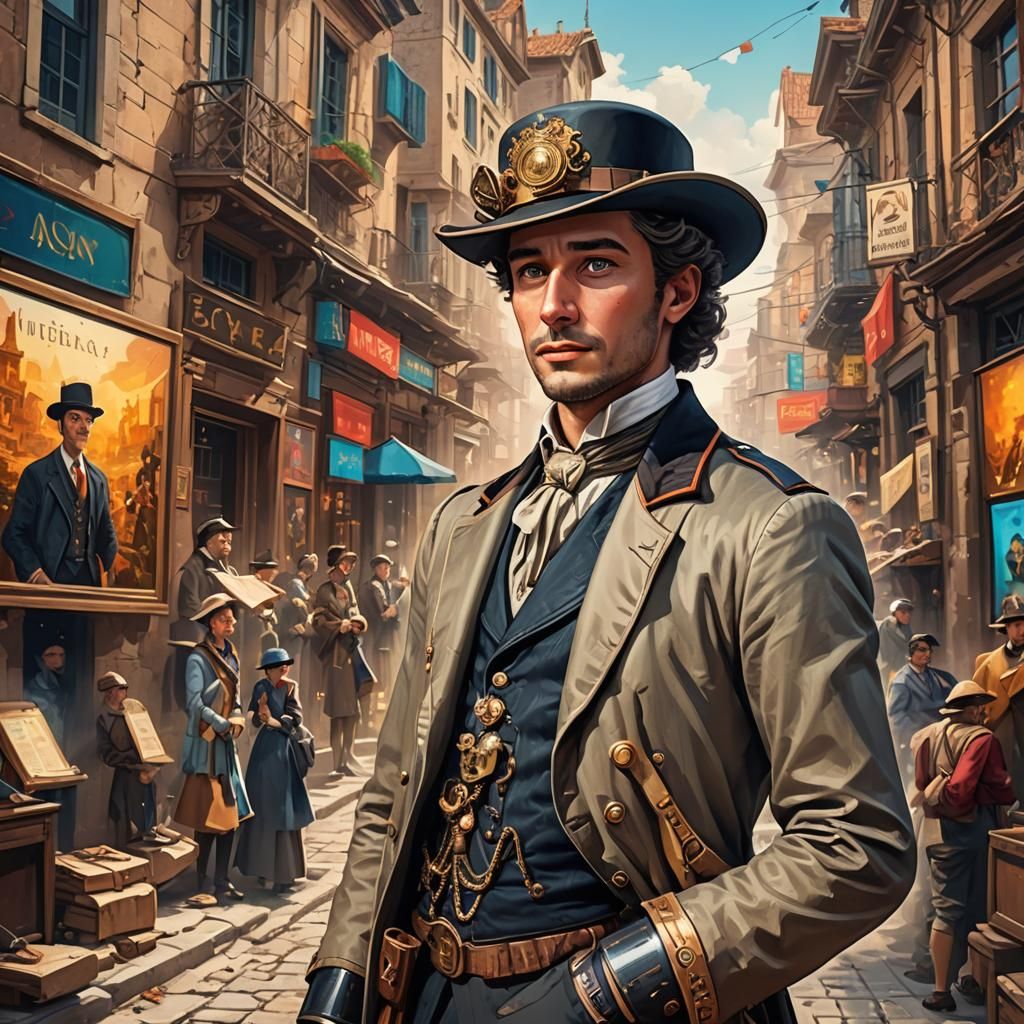 Modern AI Historian Shares Humorous Tale in a Vibrant Blend....