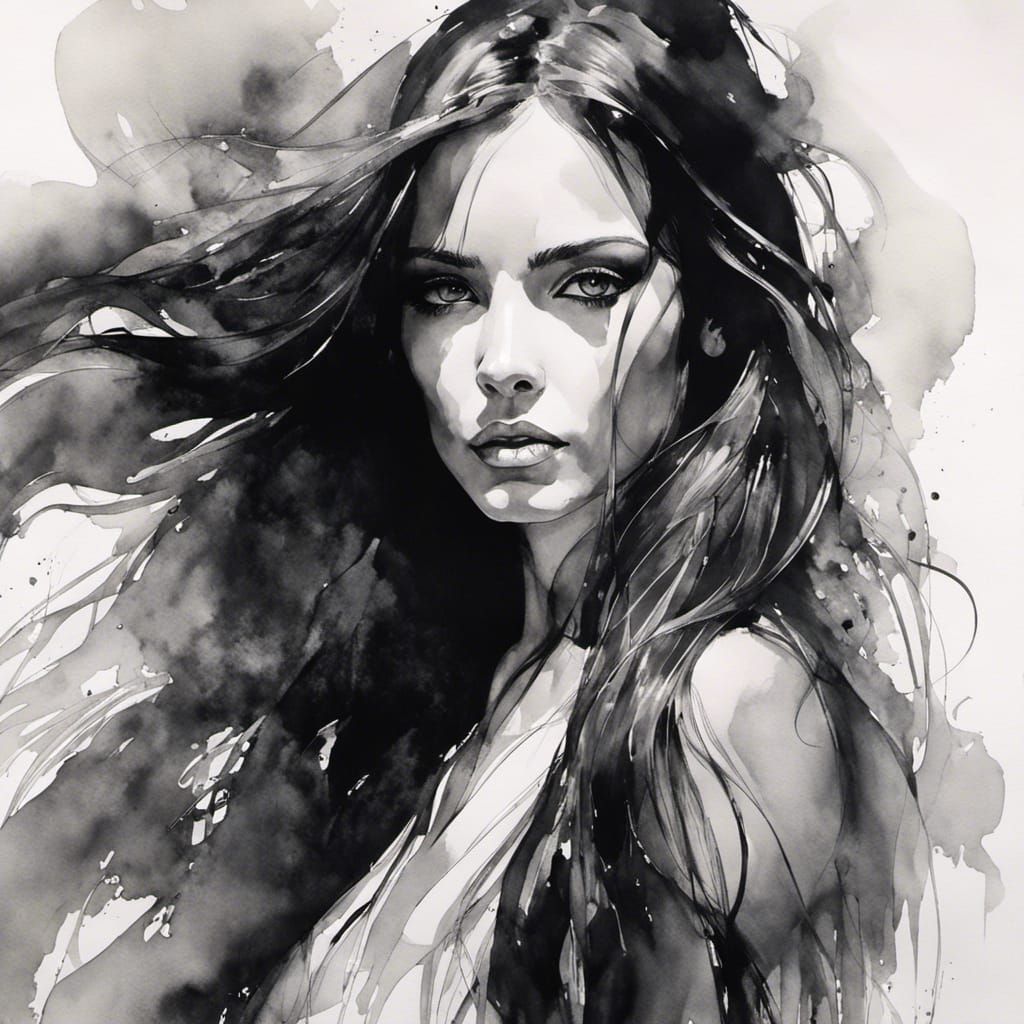 Black and white ink Portrait - AI Generated Artwork - NightCafe Creator