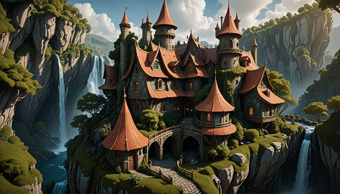 surrounded by waterfalls