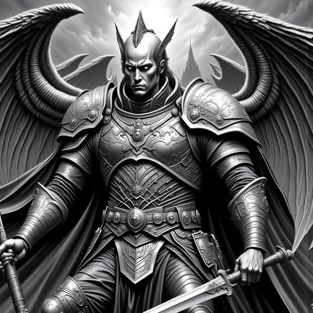 <lora:B-n-W Flux:1.0> <lora:Flux Graphite:1.0> <lora:Warrior:1.0> "black and white Celtic Ranger"/(all in black and white )