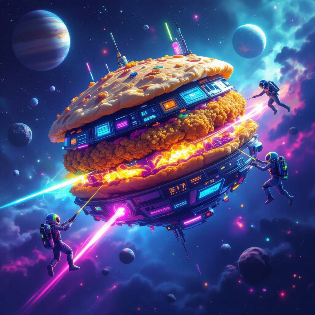 Cosmic Falafel Space Station with Aliens