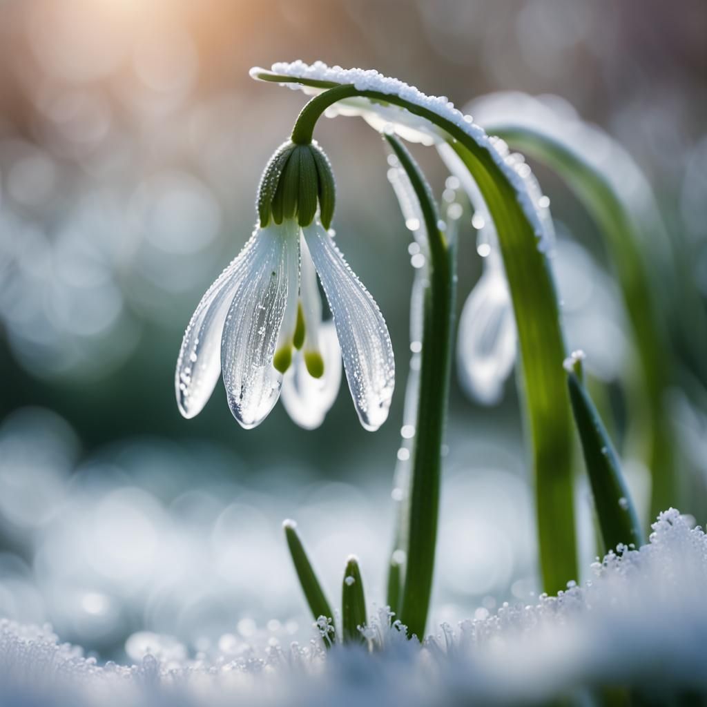 Ice-encrusted snowdrop.  by @Phaedrus