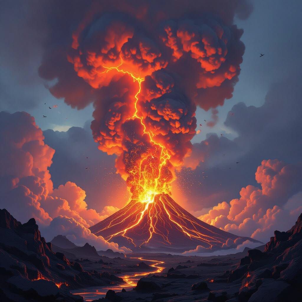 Dramatic Volcanic Eruption with Fiery Glow