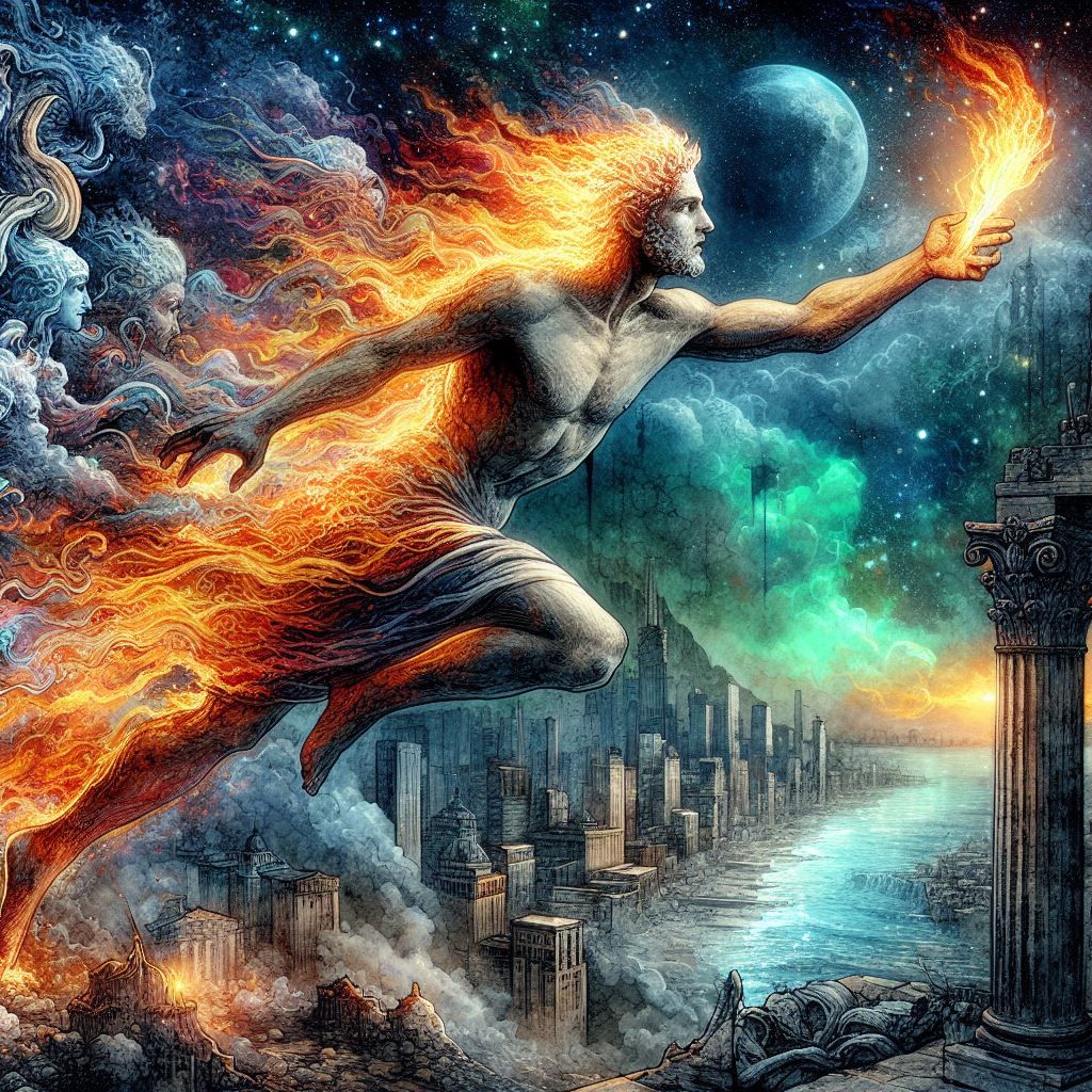 Prometheus Stealing God-Fire - AI Generated Artwork - NightCafe Creator