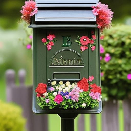 ultrarealistic vintage country mail box with flowers in the style of