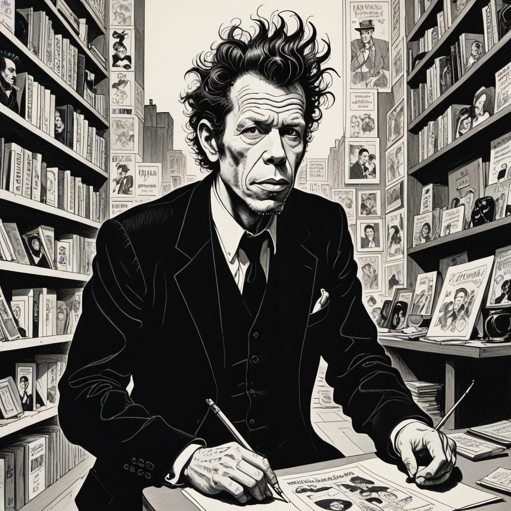 Al Hirschfeld's Caricature of Tom Waits   by @TrainToon