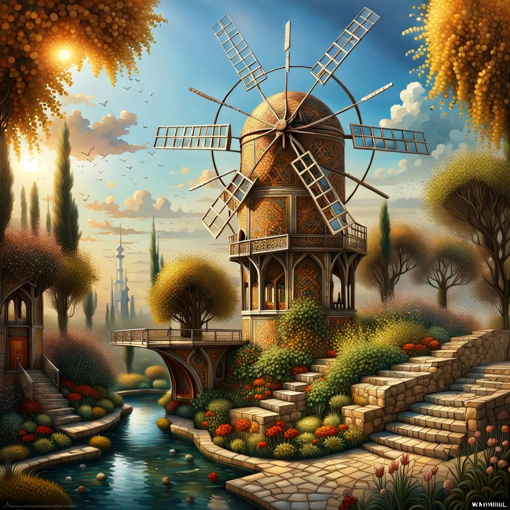 Persian Windmill Gardens Persian gardens with innovative windmill technology, showcasing