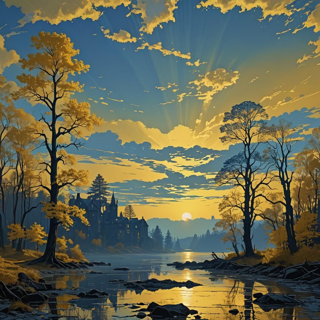 Ethereal Dreamscapes in Vibrant Art Nouveau Style