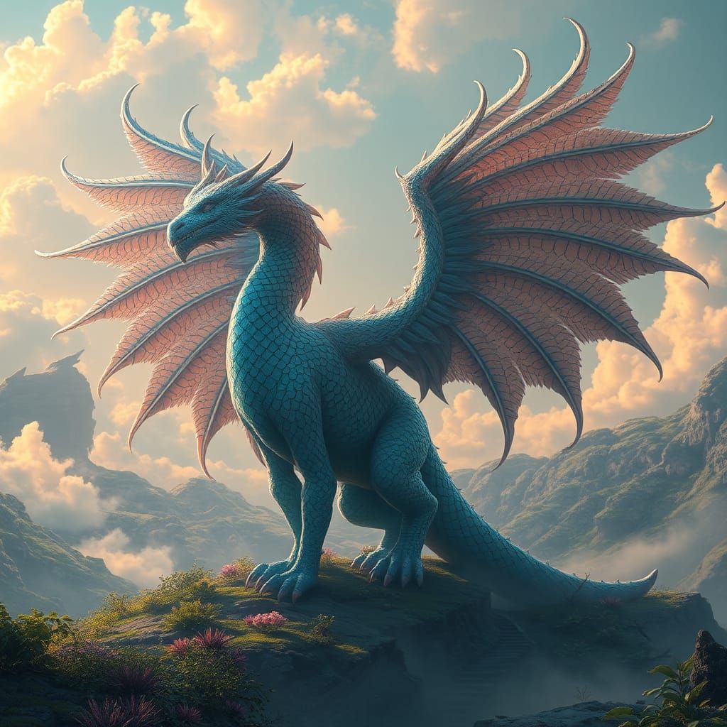 Mythical Six-Winged Divinity in Ethereal Realm