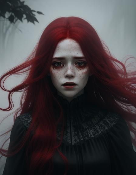 Ethereal Scottish Banshee in Red Veil