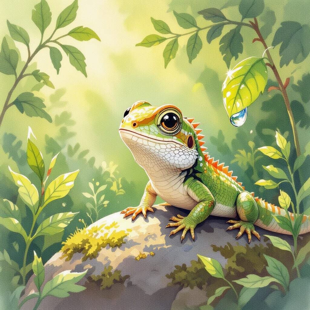 Cute Lizard in Whimsical Storybook Style