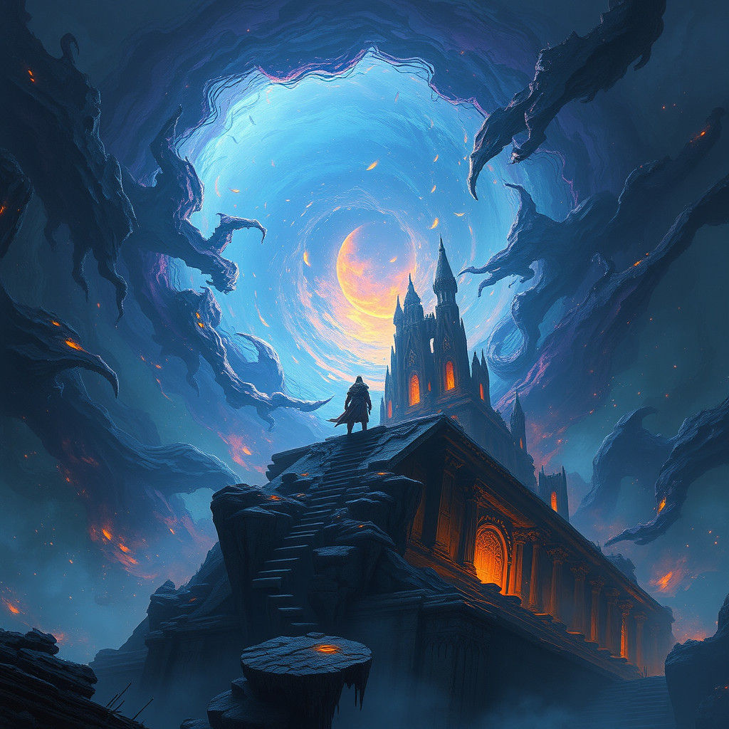 Daring Warrior Stands Tall Amidst Ancient Ruins in Cyberpunk...