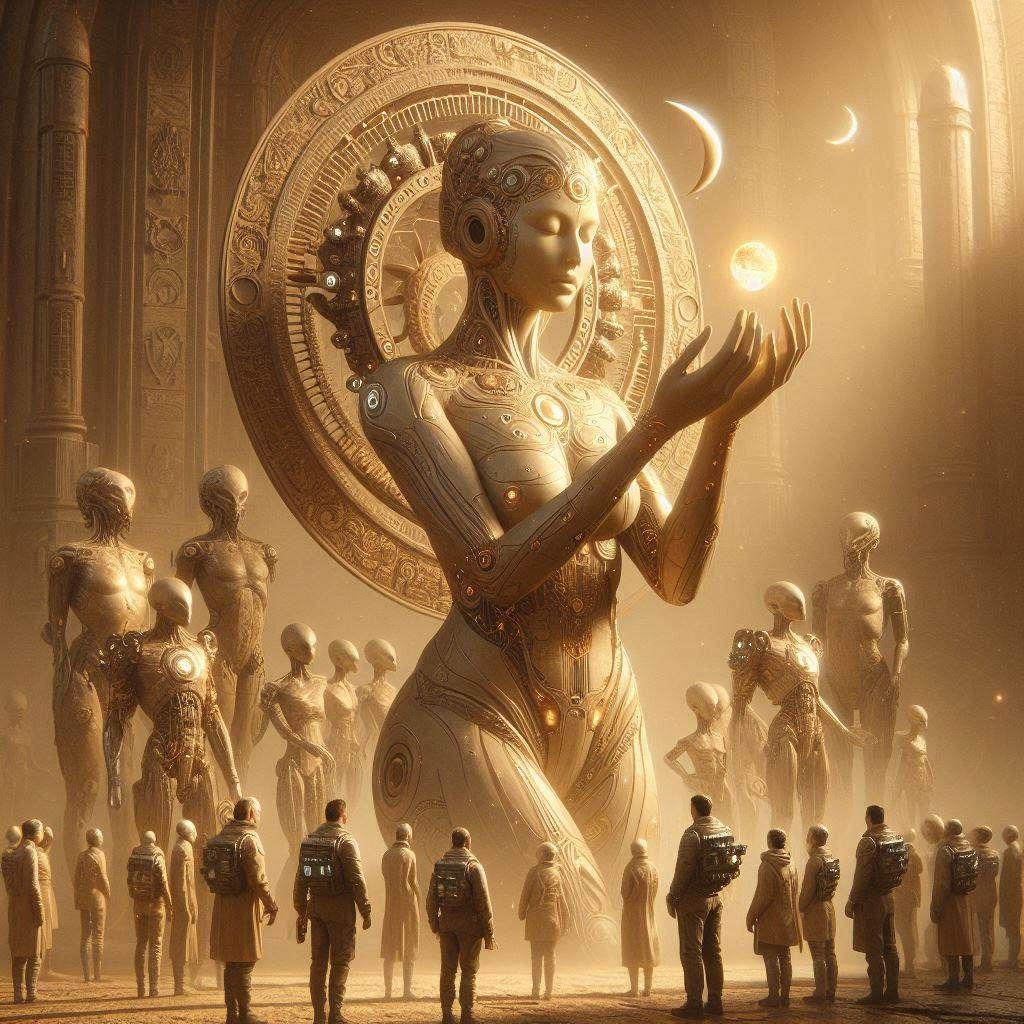 majestic transhumanist woman sculpture