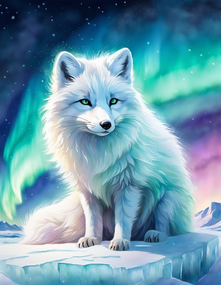 Arctic fox under Boreal Aurora 