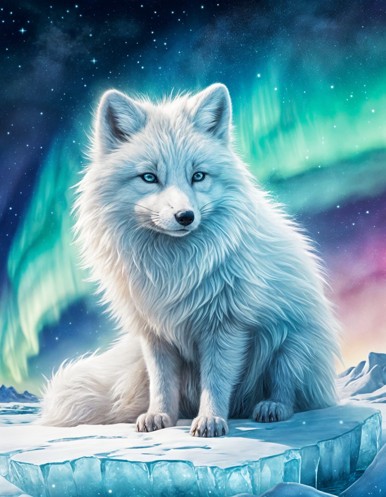 Arctic fox under Boreal Aurora   by @Dreamer in Hell