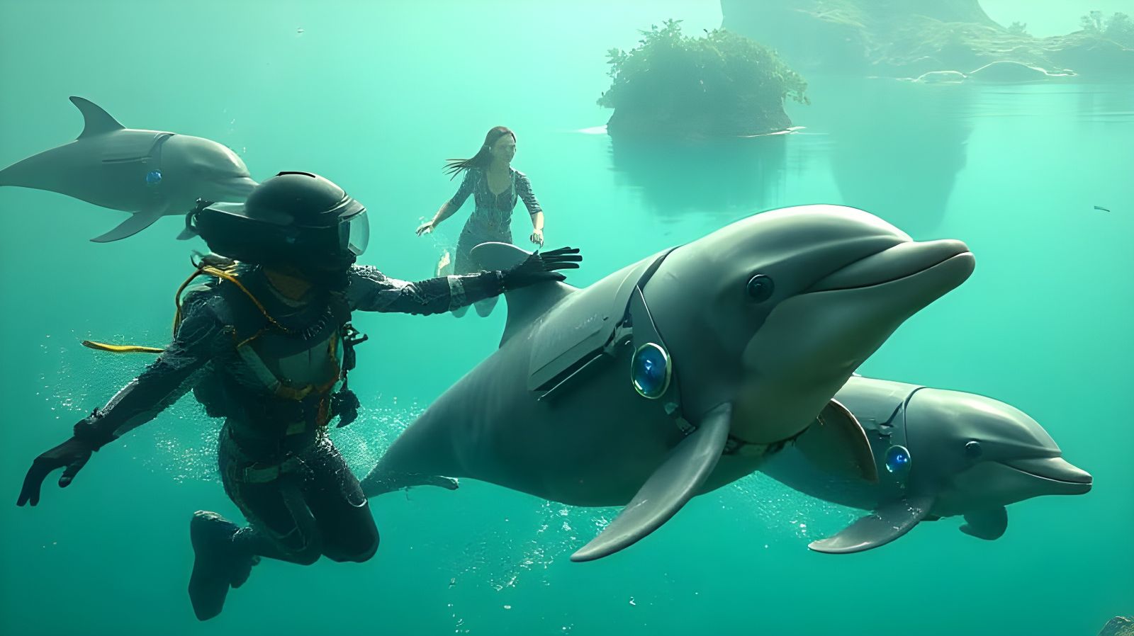 Uplifted dolphins exploring planet Kithrup in Startide Rising by David Brin  by @Gary Murakami