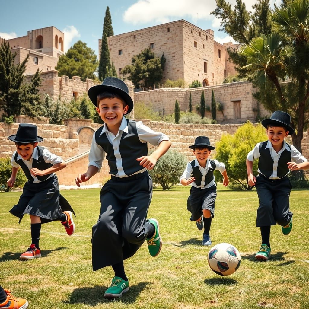 Orthodox Boys Play Soccer in Jerusalem Park
